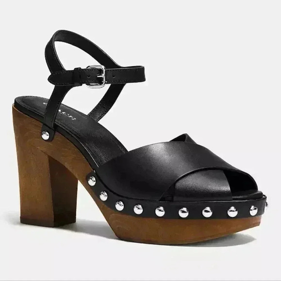 COACH Viola Clog Block Strappy Black Heels Women's 8.5 - Picture 1 of 14